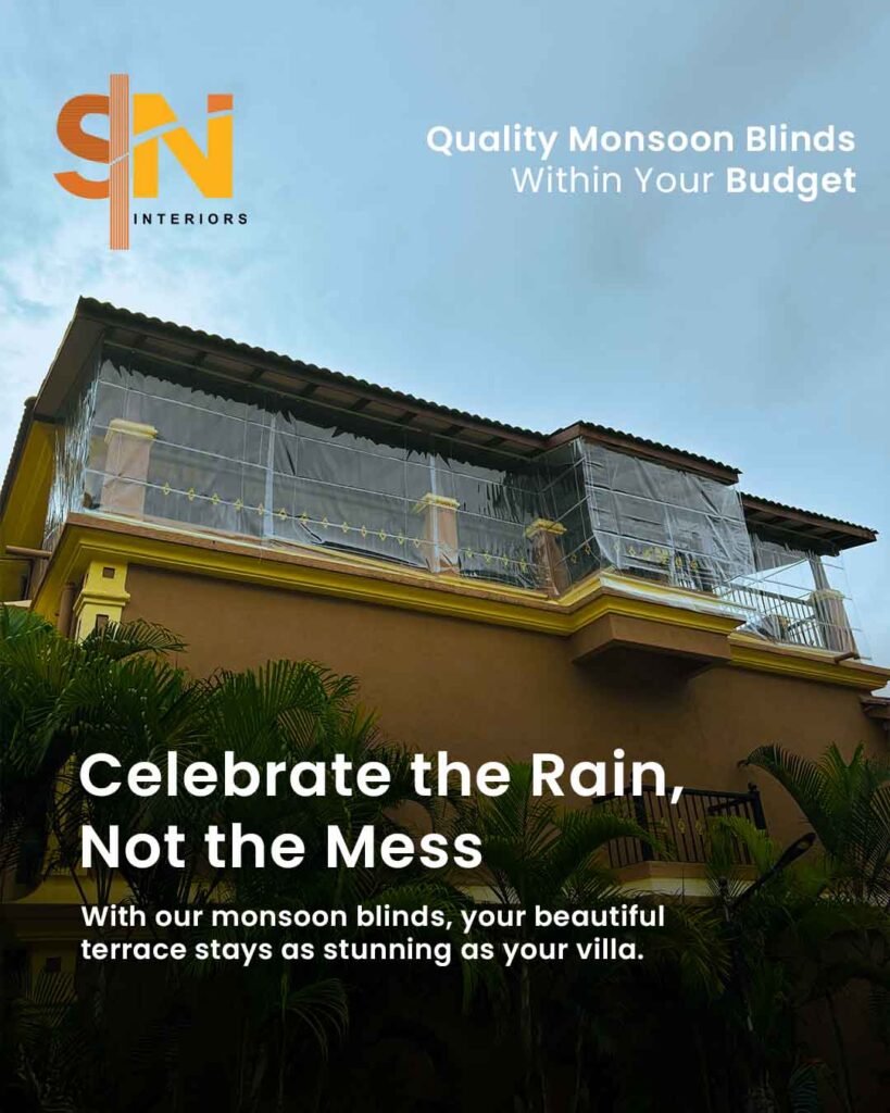 Monsoon blinds installation at a luxury villa in Candolim Goa by S.N Interiors