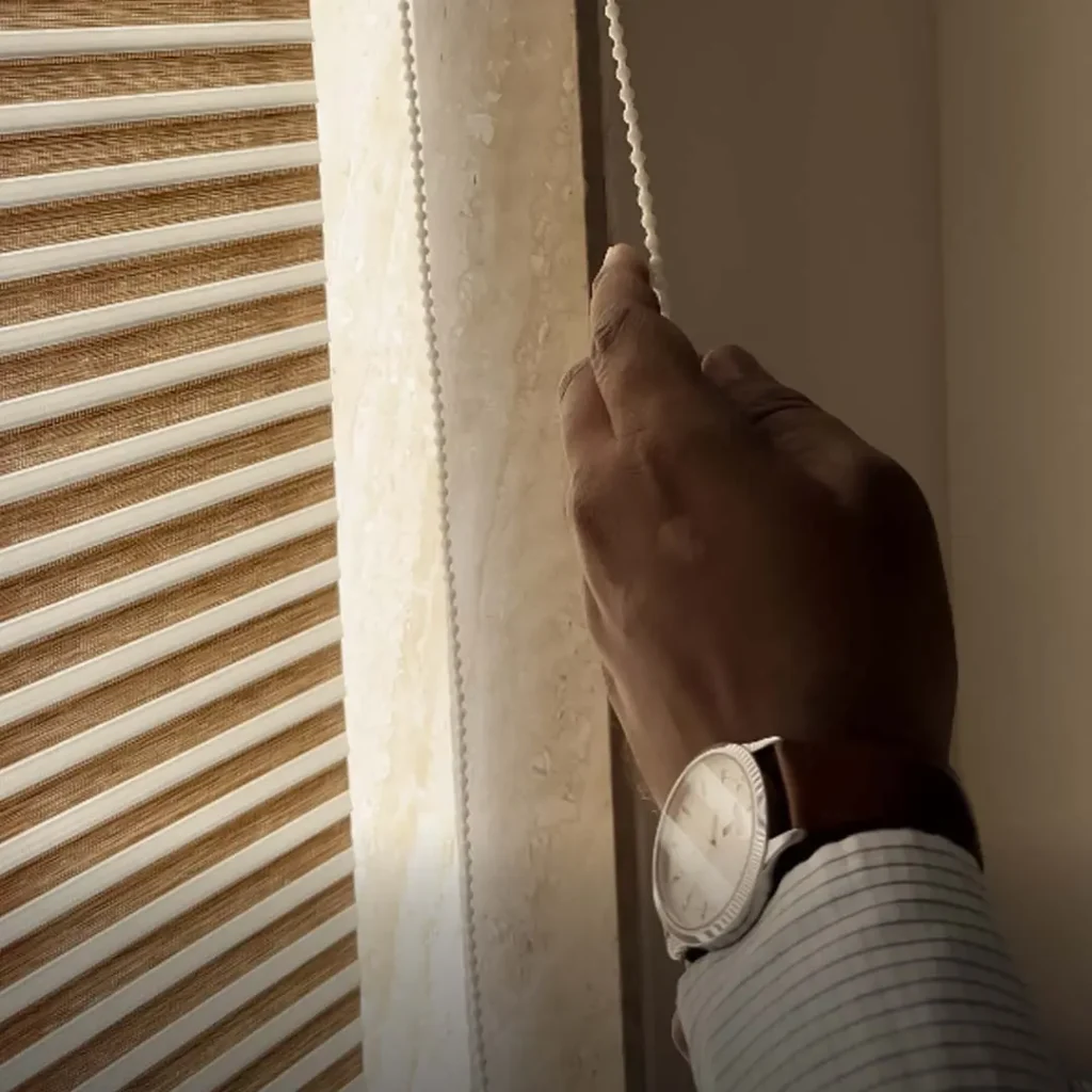 Rolling-up sheer blinds installed at Candolim Grand Inn hotel room in Goa