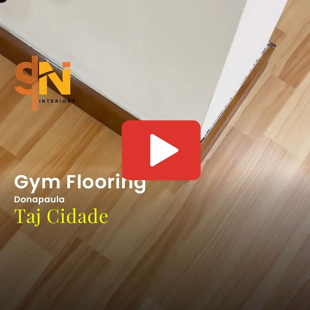 Gym flooring installation by S.N Interiors at Taj Cidade, Goa – durable, slip-resistant, and impact-absorbing surface for fitness areas
