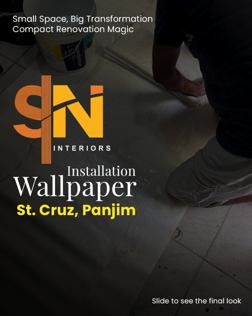Office wallpaper installation at St. Cruz, Panjim, Goa by S.N Interiors – modern wall décor for workplaces