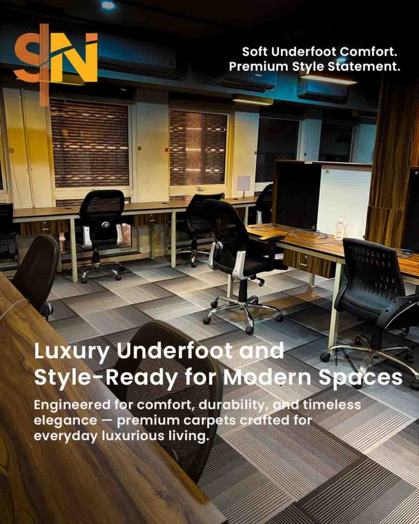 Carpet flooring installation at Gera Imperium Grande by SN Interiors Goa – premium home and office flooring