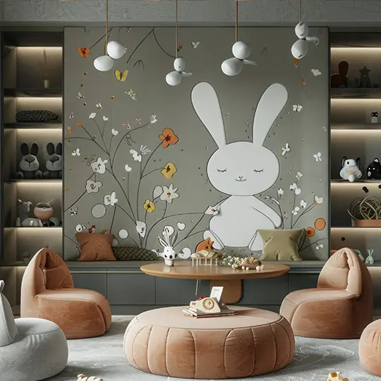 Kids room custom mural wallpaper installation in Goa by S.N Interiors