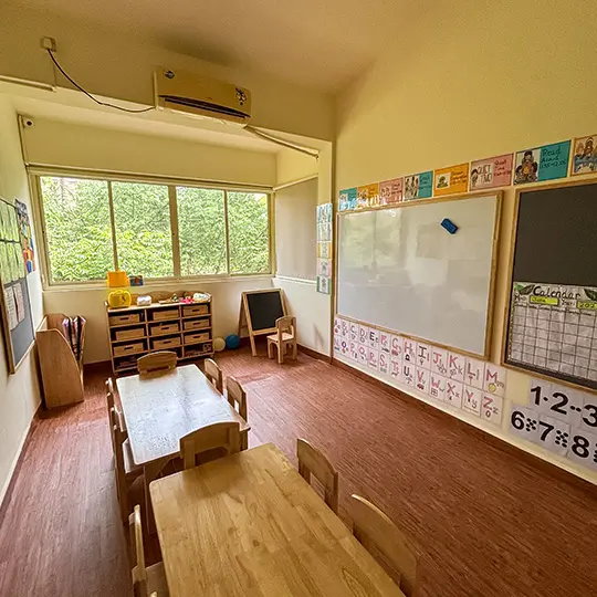 Maple Bear classroom in Goa with durable vinyl flooring side view