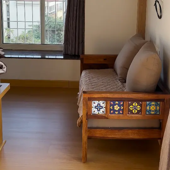 SPC flooring after setup by SN Interiors in Goa – modern and durable flooring finish