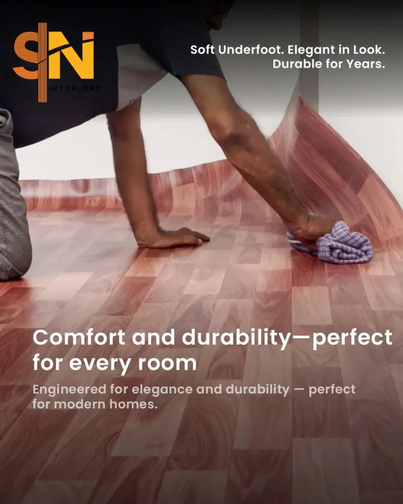 Vinyl flooring installation at Taj Citadel, Donapaula, Goa by S.N Interiors