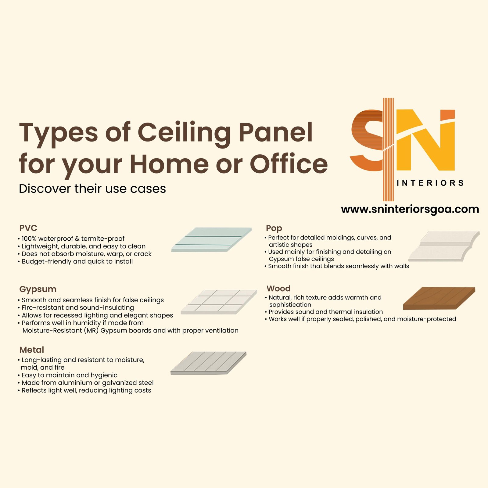 Types of Ceiling Panels in Goa | S.N Interiors Goa