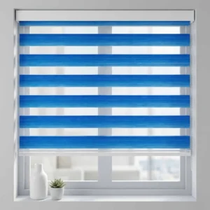 Blue Alkemis Greta zebra blinds GT22009B installed on a modern window in Goa offering adjustable light control and privacy
