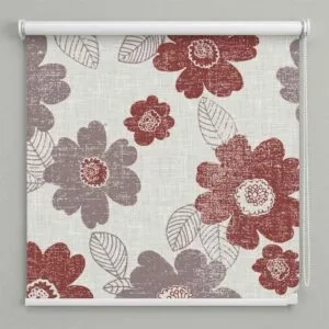 Alkemis Aura roller blinds AU017 with red floral pattern installed on window in Goa providing light filtering and privacy