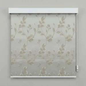 SN Interiors roller blinds AU043 with subtle floral vine pattern in beige tones installed in Goa
