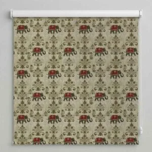 SN Interiors roller blinds ETB23402 with ethnic elephant motif and floral pattern installed in Goa