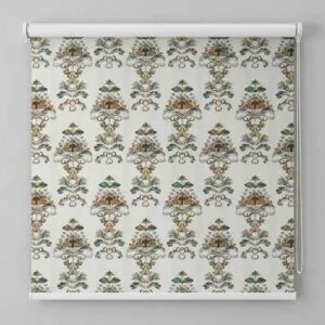SN Interiors roller blinds ETB234058 with ethnic damask floral pattern in green and gold tones installed in Goa