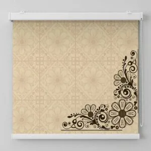 SN Interiors roller blinds with beige minimal floral corner design for modern interiors in Goa