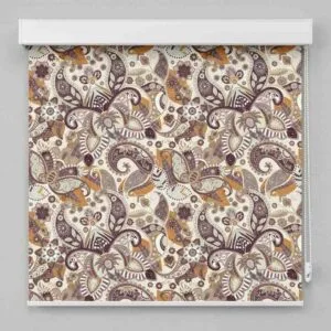 SN Interiors roller blinds paisley multicolor floral pattern in brown beige tones installed in Goa