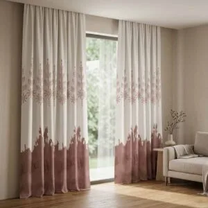 Premium Levi botanical pattern curtains professionally installed by SN Interiors Goa.