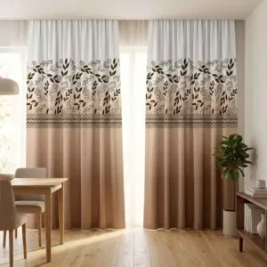 Levi collection tri-tone curtains with floral patterns professionally installed by SN Interiors Goa.